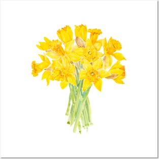 yellow daffodils bouquet watercolor Posters and Art